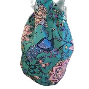 Vera Bradley Drawstring Plastic-lined Ditty Bag- Peacock Garden New with Tags